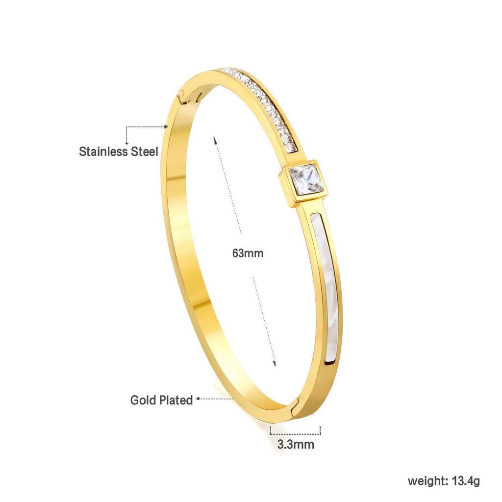 Rechthoekige armband met schelp en diamant