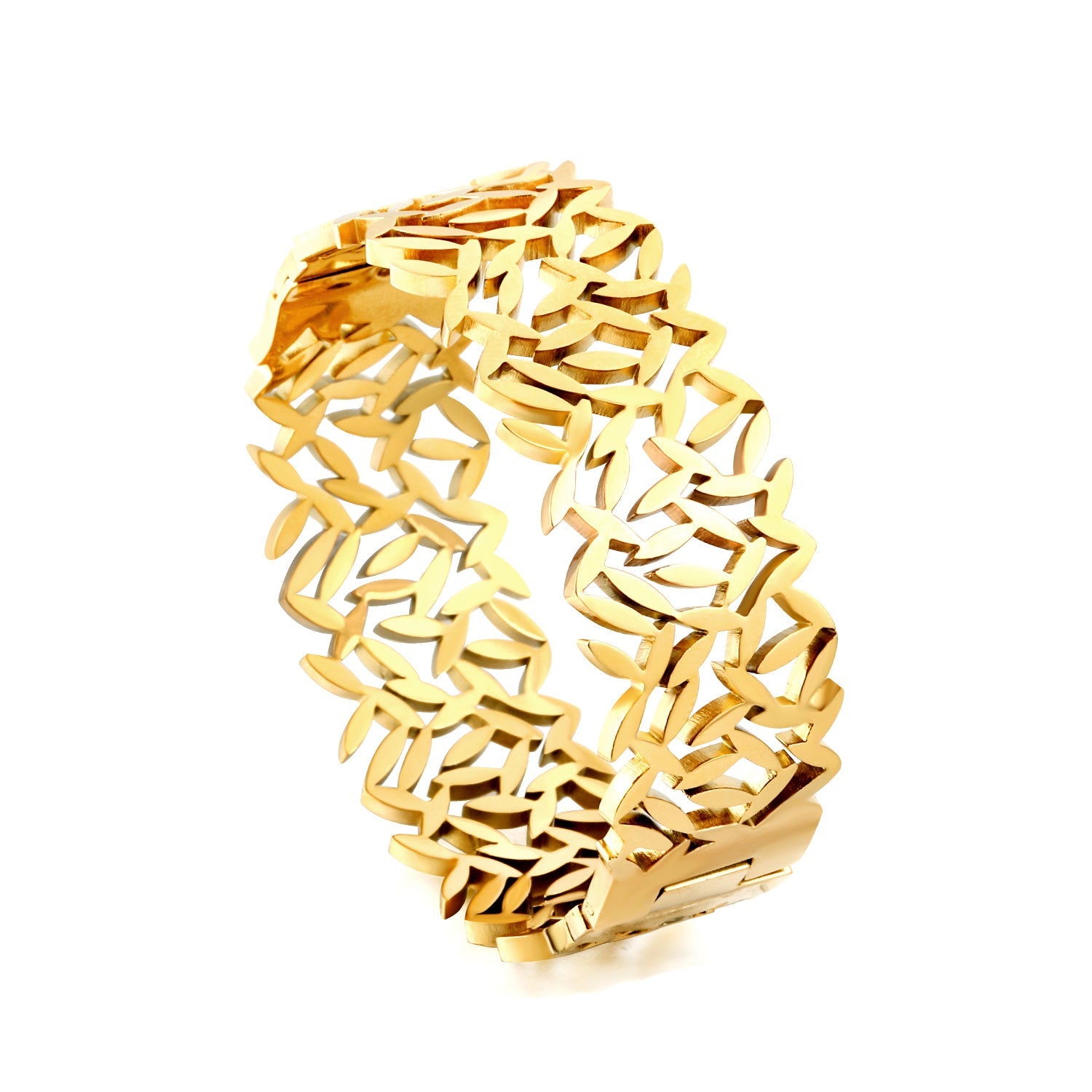 Grass-Shaped Hollow Bracelet in gold-plated stainless steel, intricate and lightweight design for women