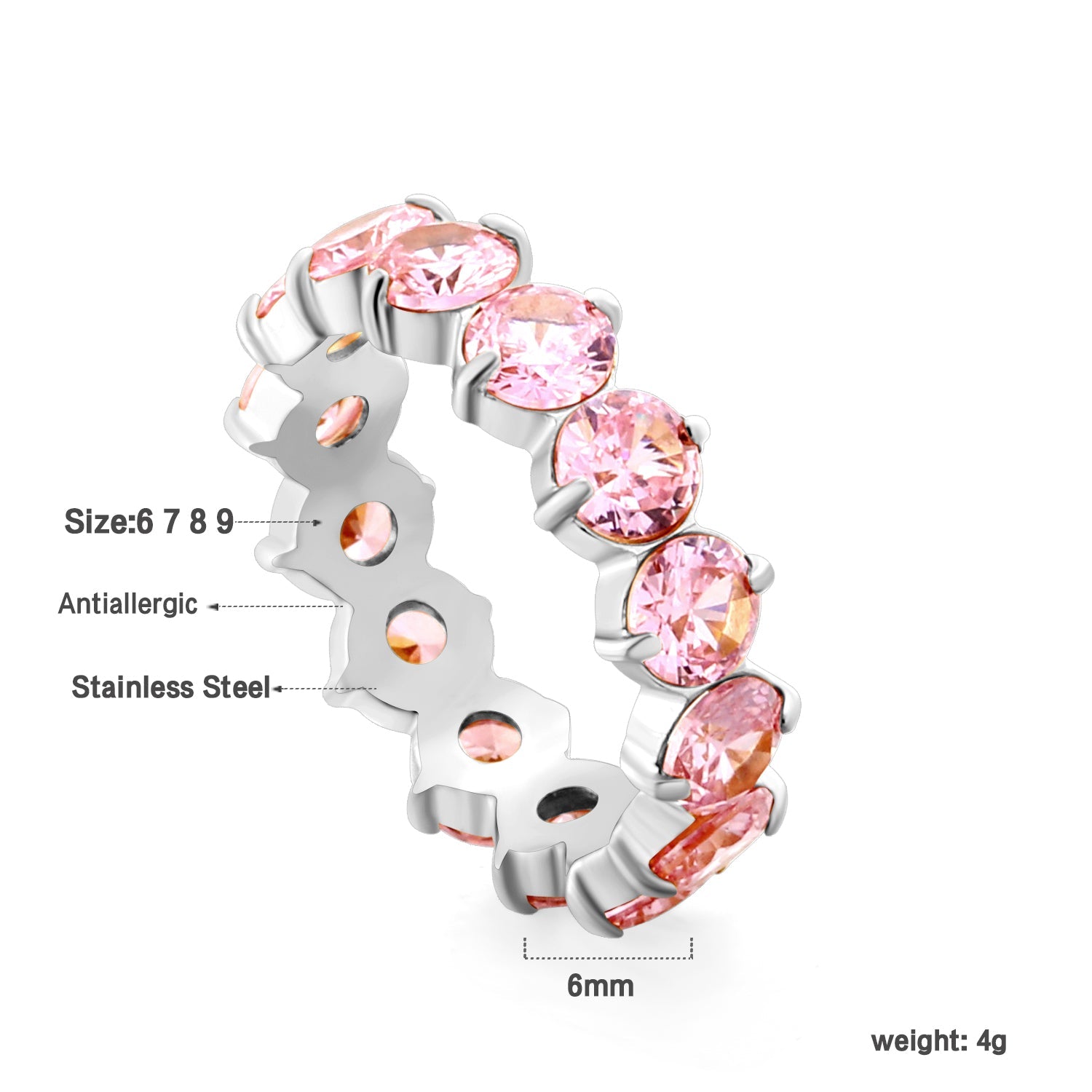 Witte stenen roestvrijstalen ring