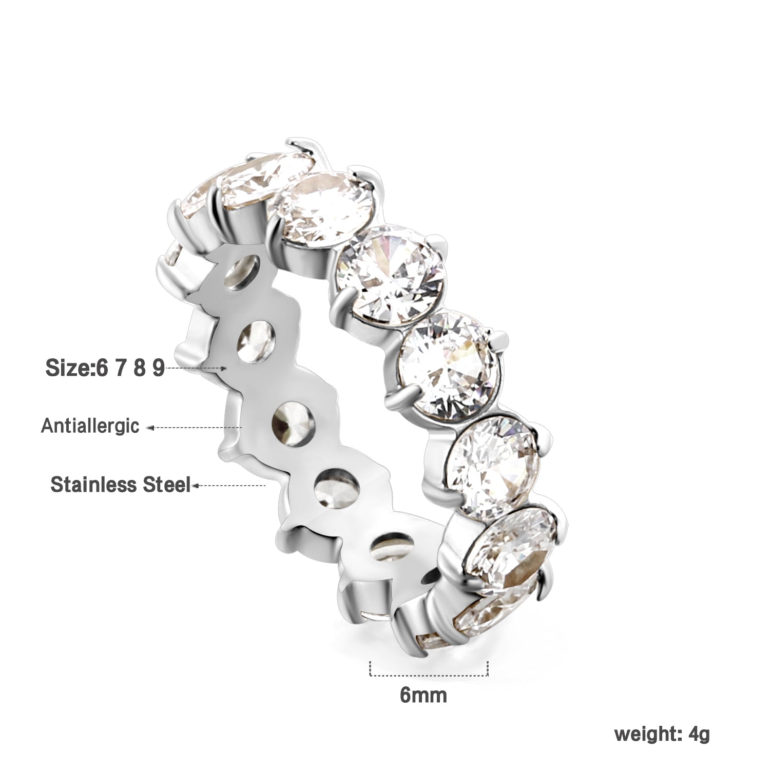 Witte stenen roestvrijstalen ring