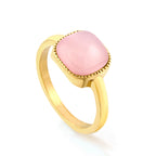 Pink Natural Stone Square Ring in gold-plated stainless steel, modern and elegant design for women