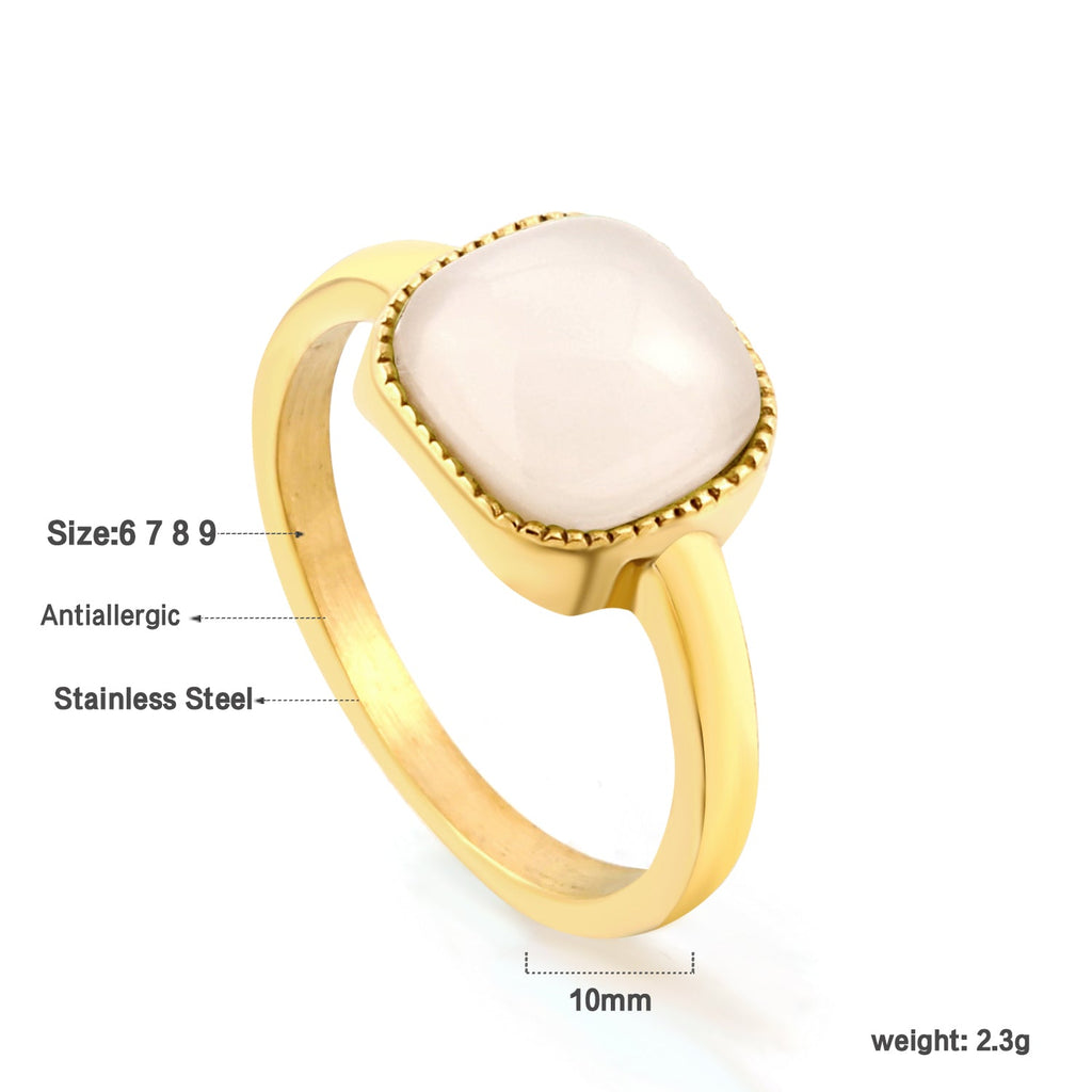 Vierkante band witte stenen ring