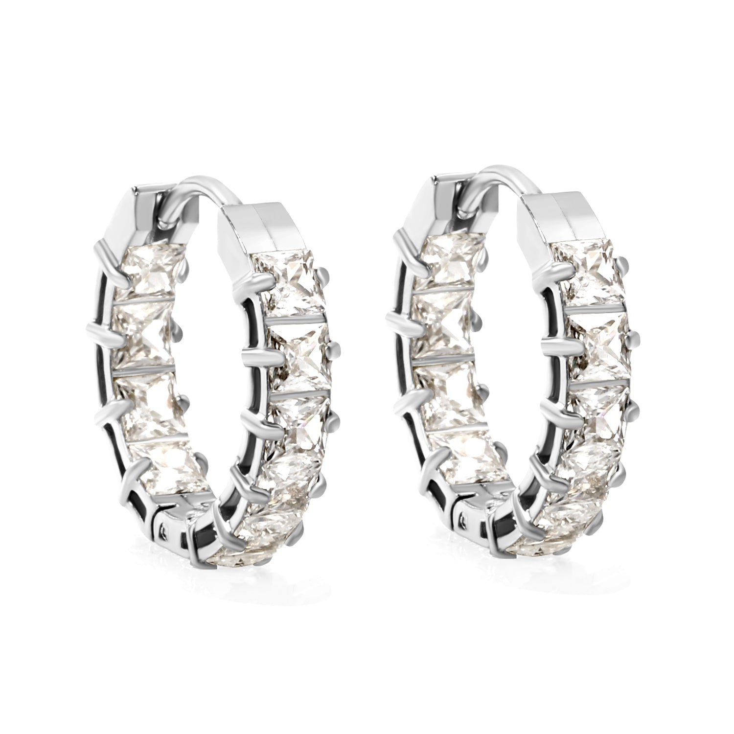 Dikke vierkante zirkonium oorclips – staal en goud