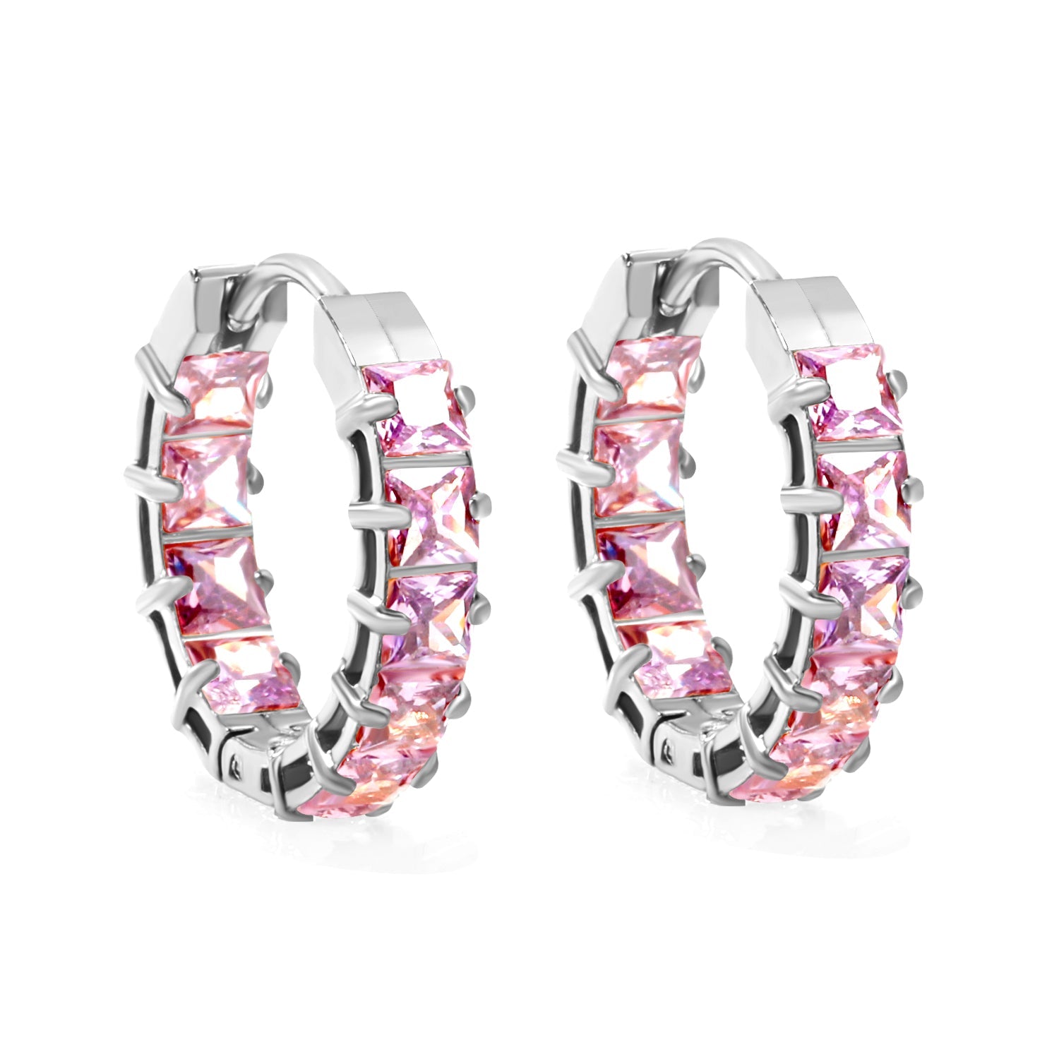 Dikke vierkante zirkonium oorclips – staal en goud