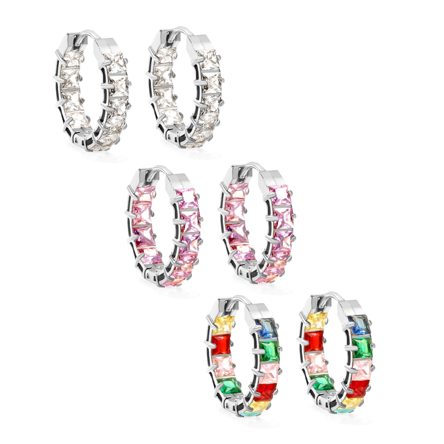 Dikke vierkante zirkonium oorclips – staal en goud