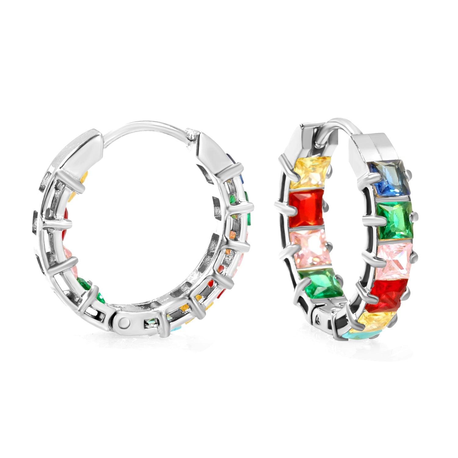 Dikke vierkante zirkonium oorclips – staal en goud