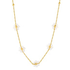 Ketting met stalen kralen en parelbloemhanger