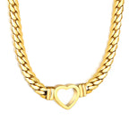 Gold hollow heart pendant necklace with dragon chain by JSC Jewelry