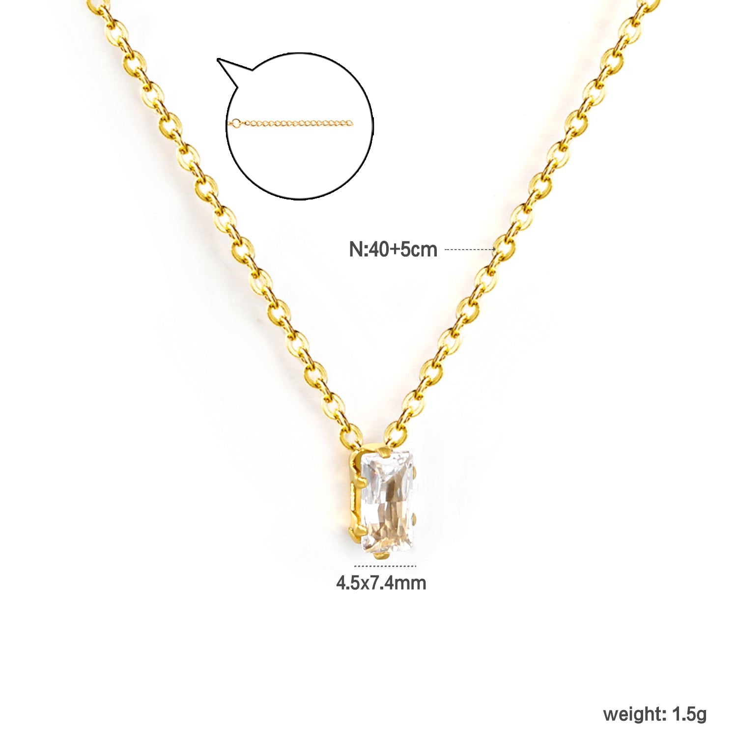 Vierkante zirkoon hanger ketting met kruisketting