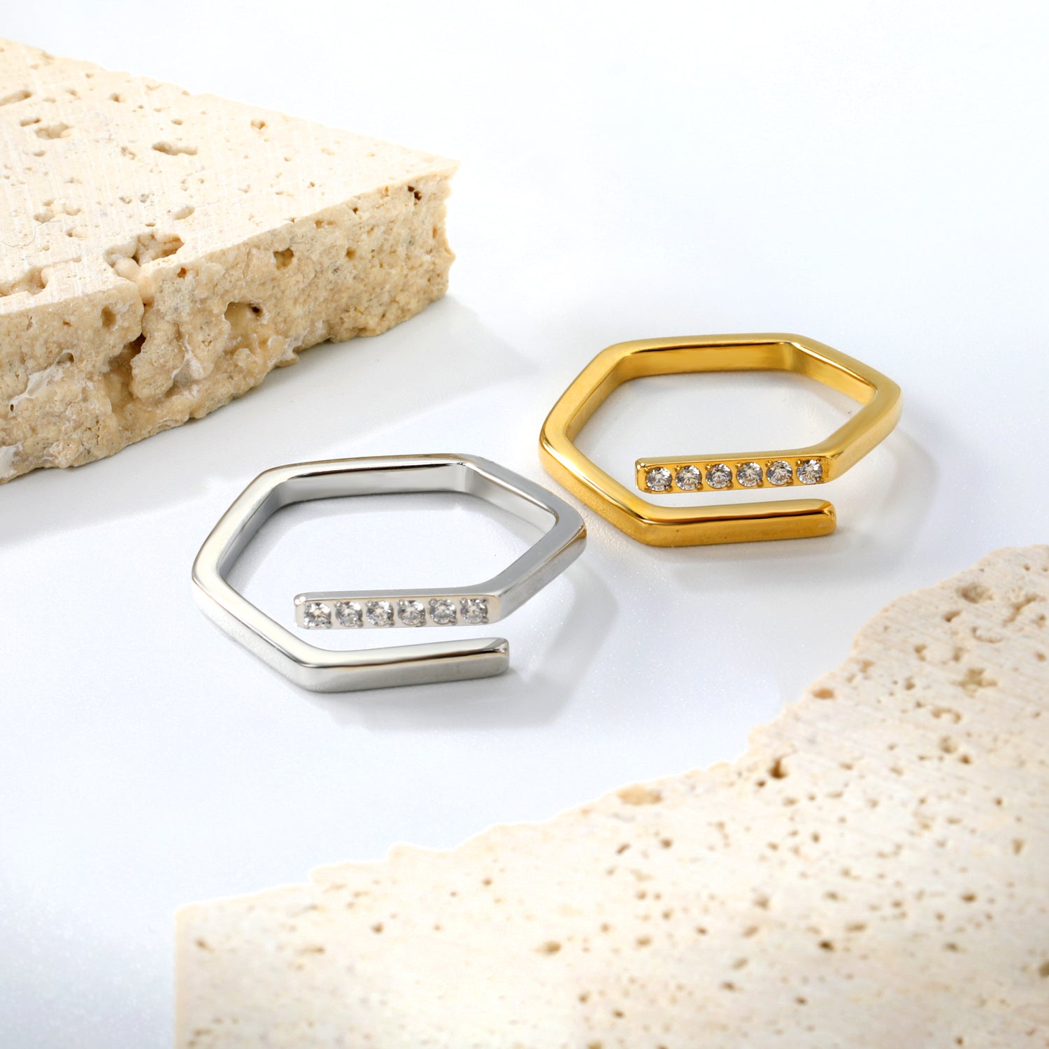 Zeshoekige zirkonia ring