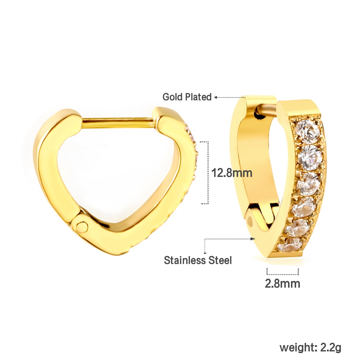 Hartvormige cirkelvormige oorclips met diamanten