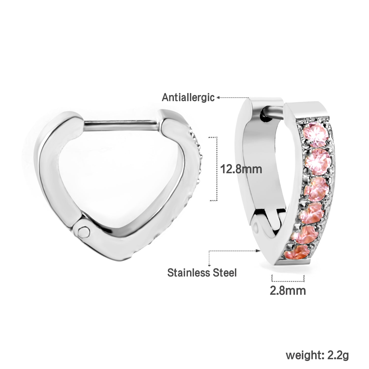 Hartvormige cirkelvormige oorclips met diamanten