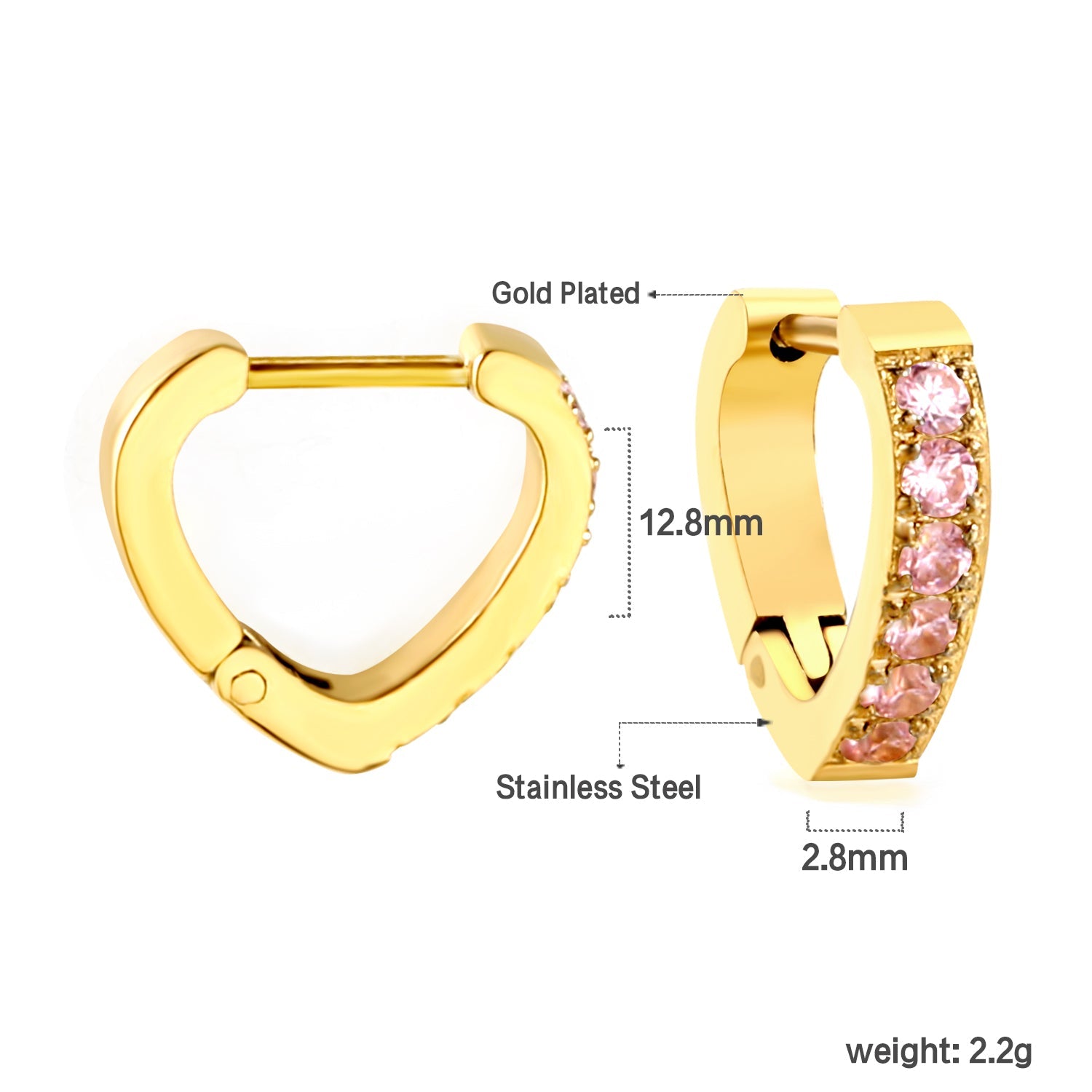Hartvormige cirkelvormige oorclips met diamanten