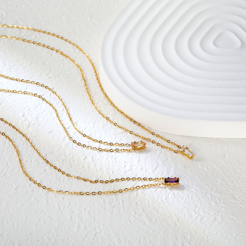 Vierkante zirkoon hanger ketting met kruisketting