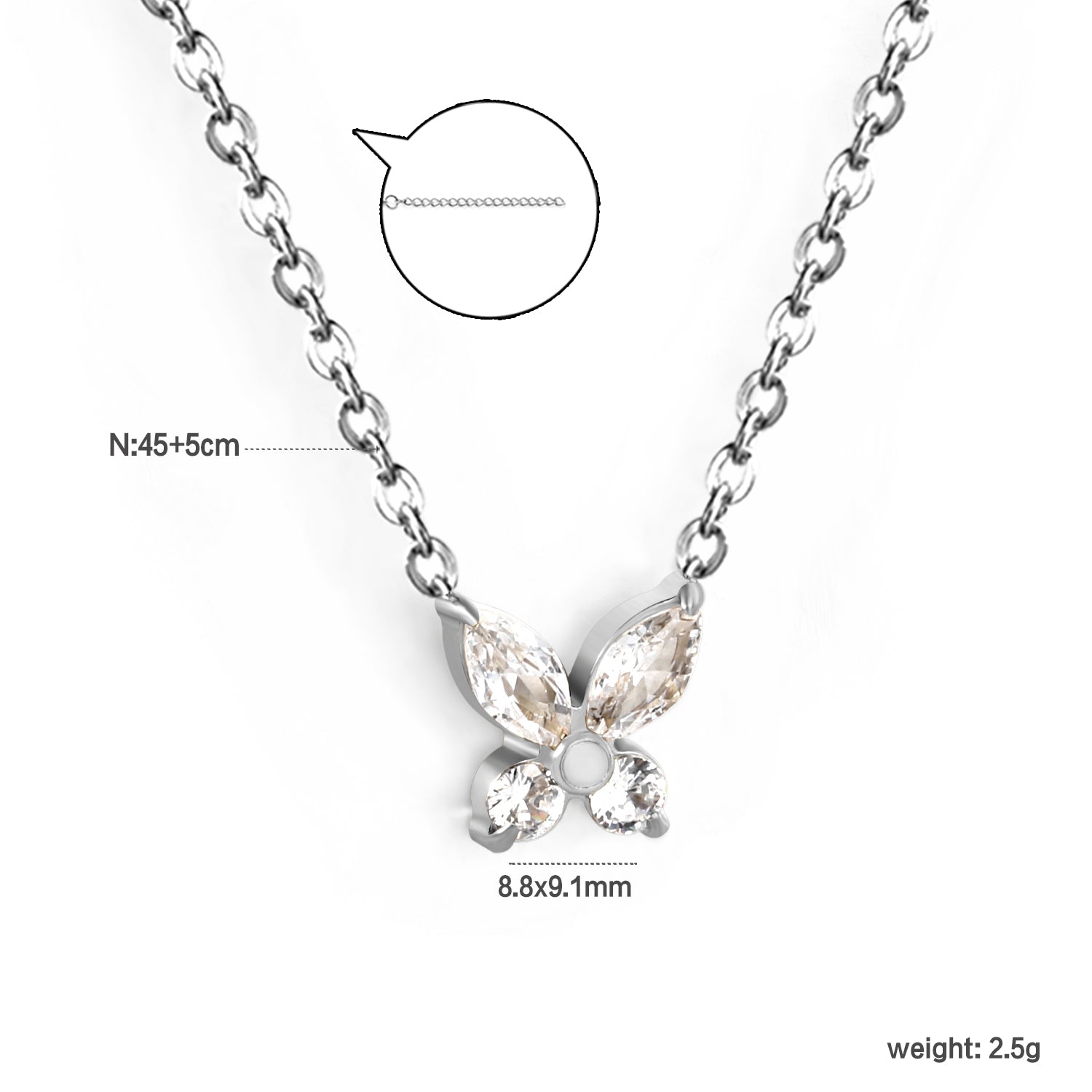 Ketting met vlinder en witte diamanthanger
