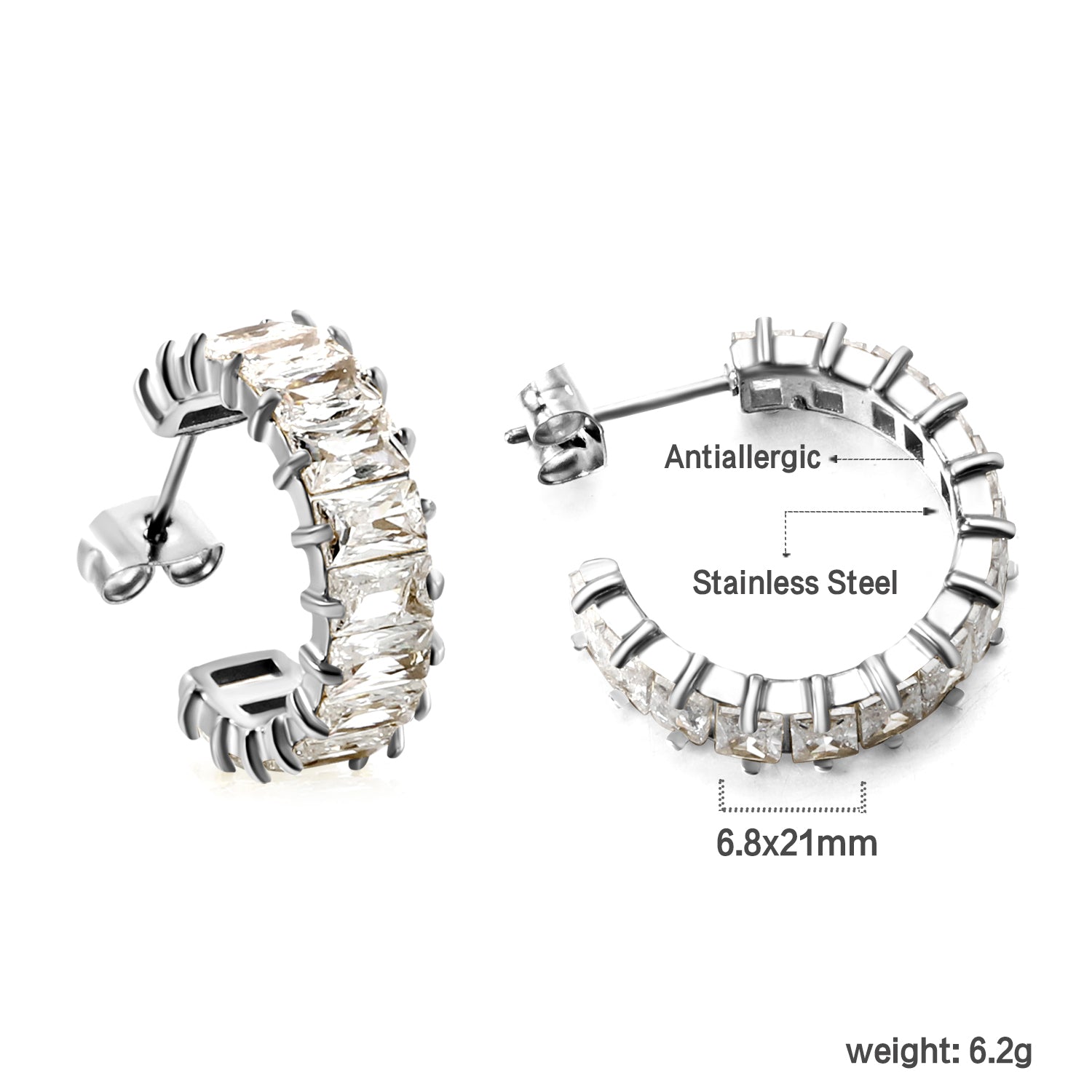 C-vormige oorbellen met twee grepen en zirkonium