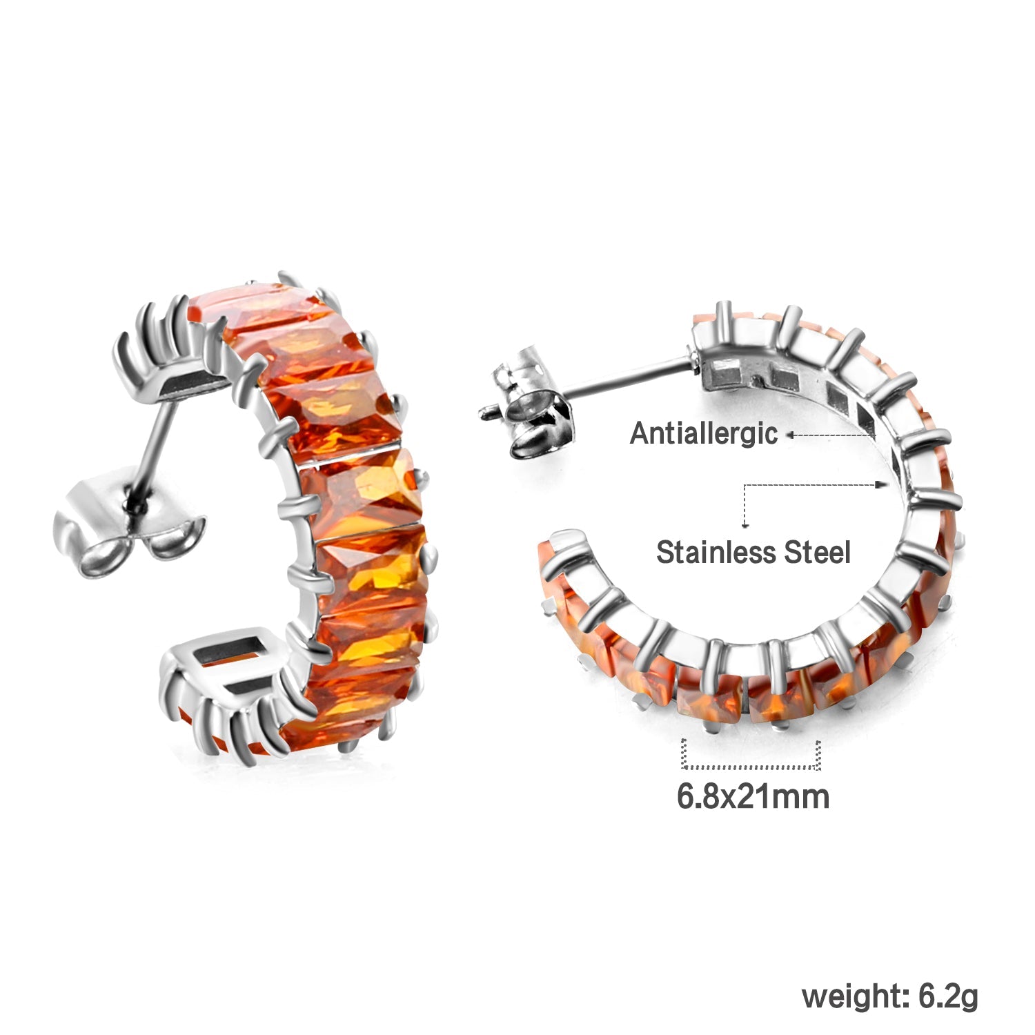 C-vormige oorbellen met twee grepen en zirkonium