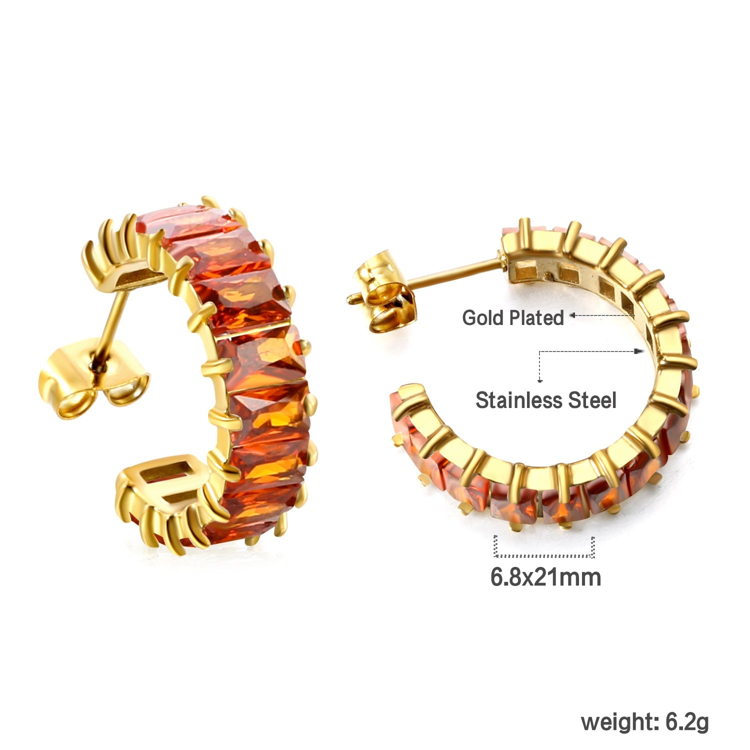 C-vormige oorbellen met twee grepen en zirkonium