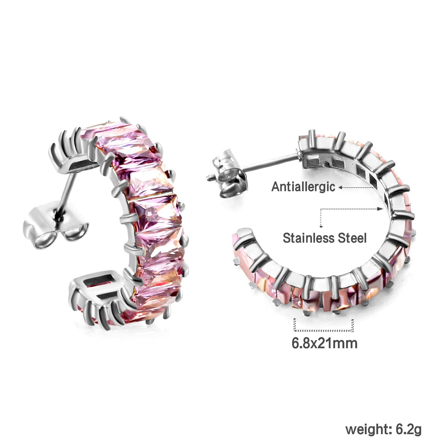 C-vormige oorbellen met twee grepen en zirkonium