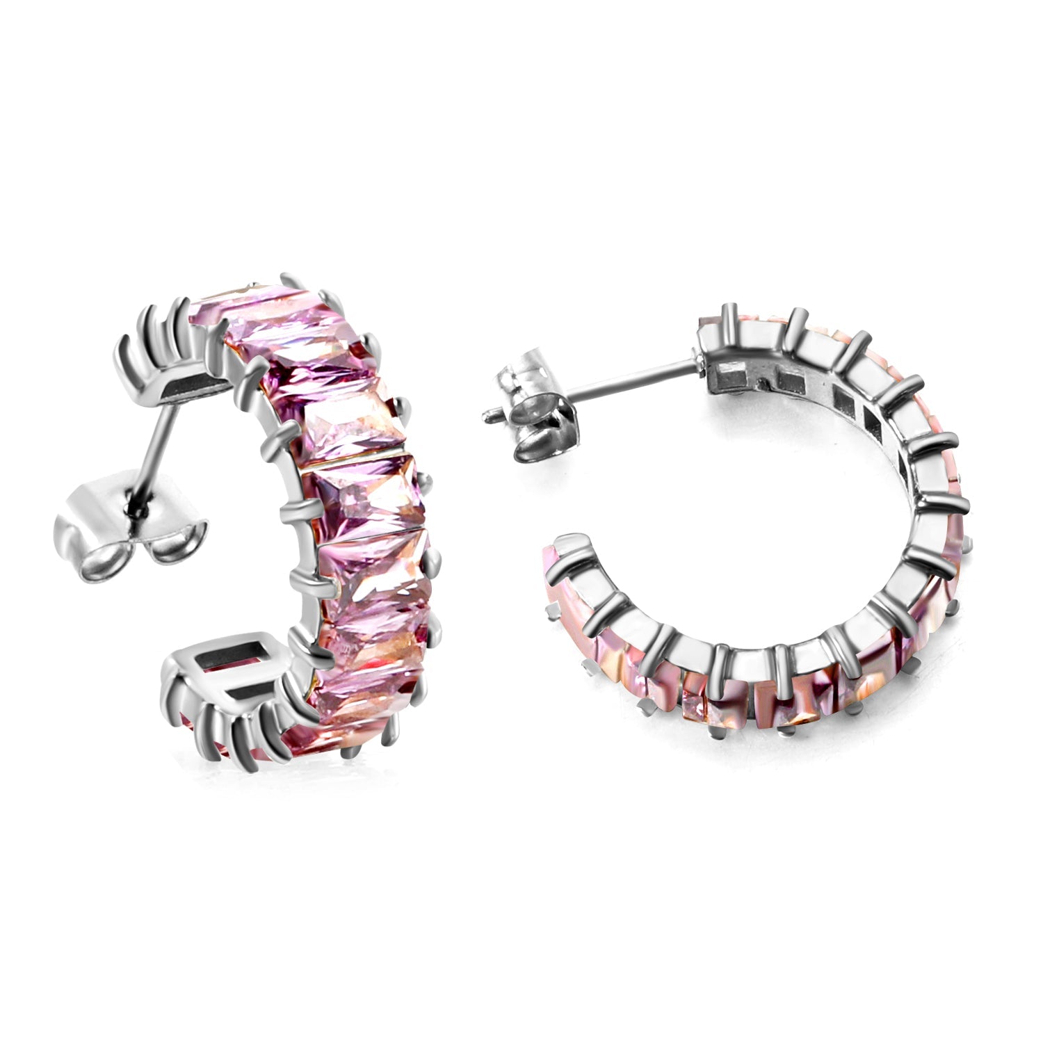 C-vormige oorbellen met twee grepen en zirkonium