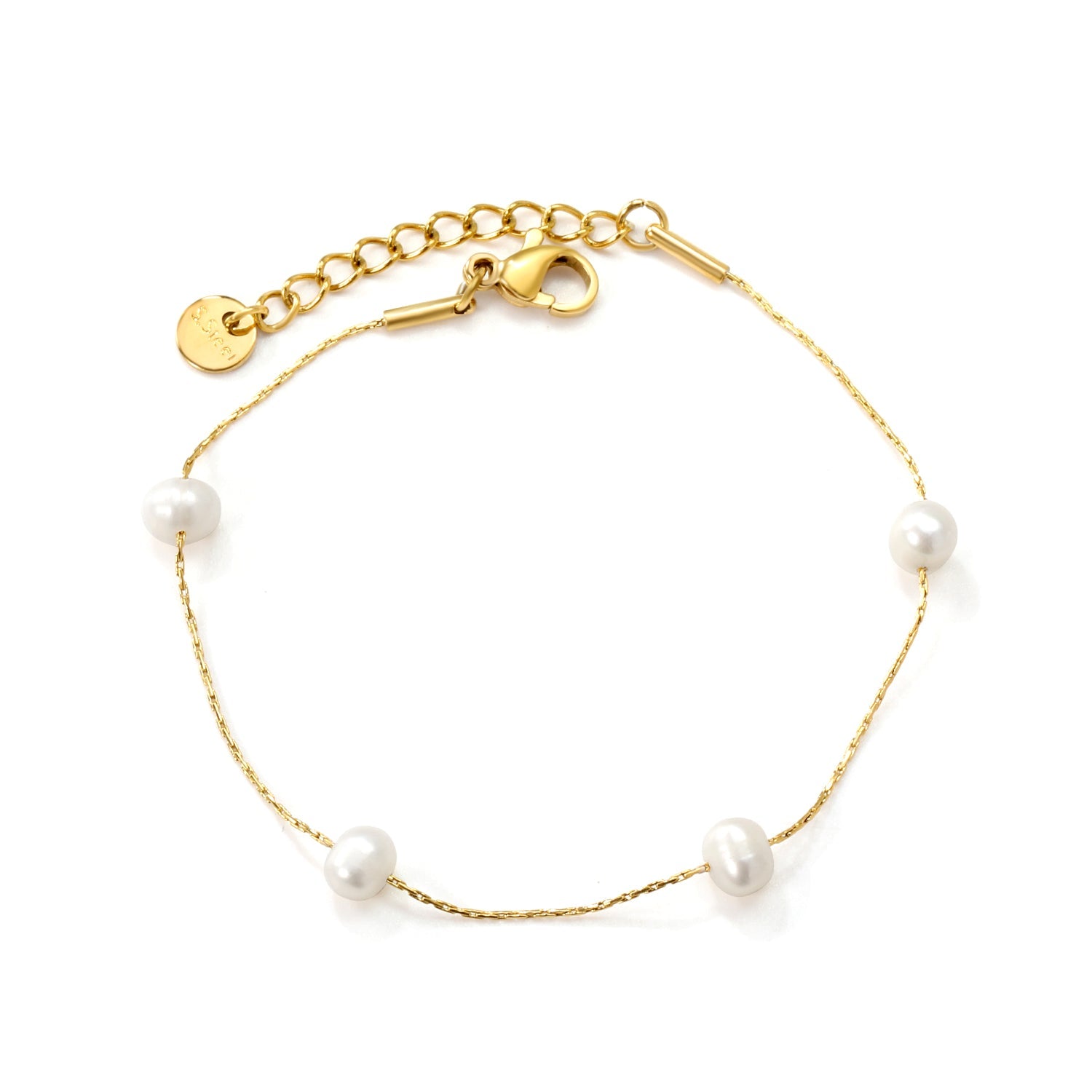 Freshwater Jane Bead Chain Bracelet in gold-plated stainless steel with 4 freshwater pearls, elegant and delicate design for women