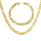 Gold stainless steel Cuban chain necklace and bracelet set — unisex jewelry with 6mm, 8mm, and 10mm widths by JSC Jewelry.
