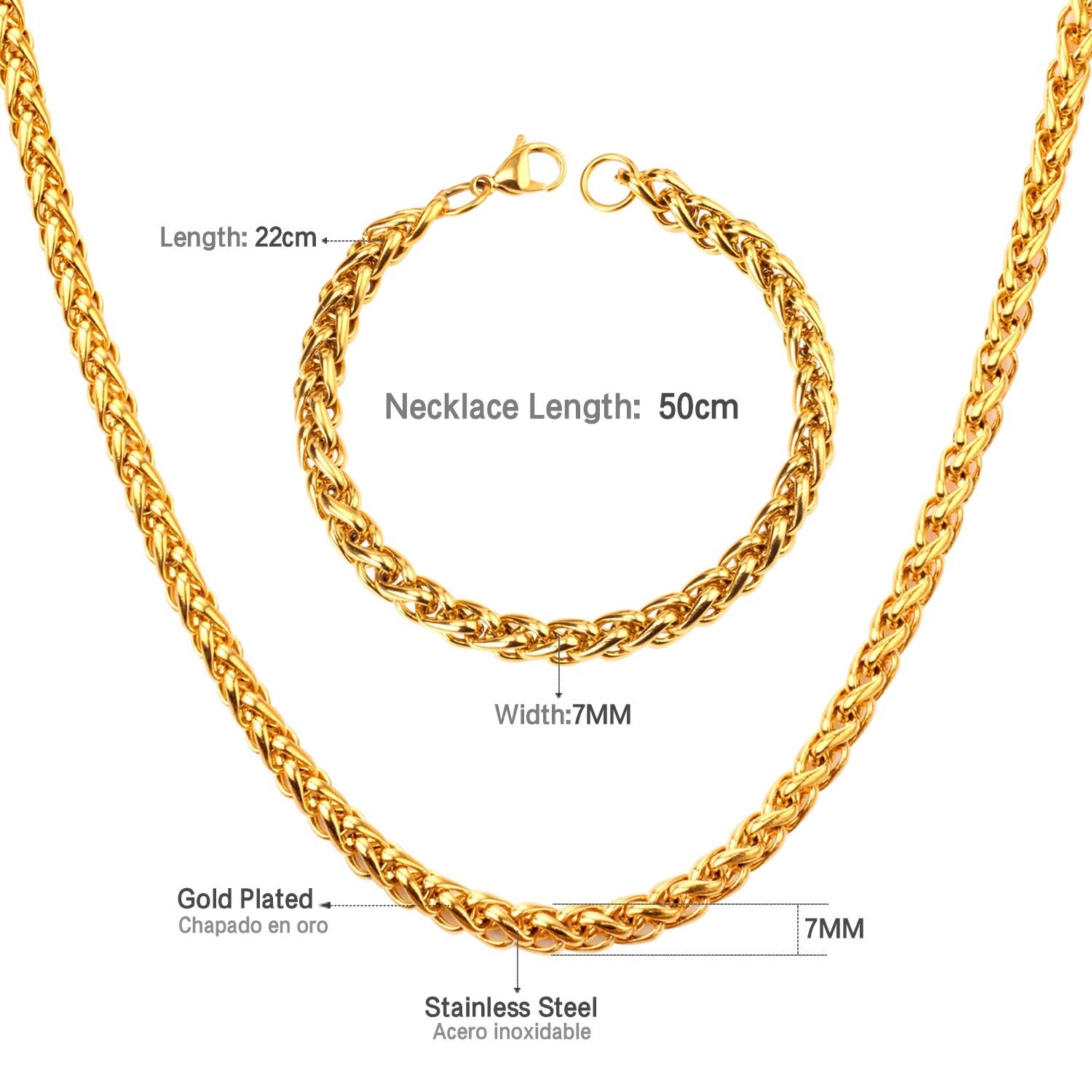 7 mm Cubaanse schakelketting en armbandset