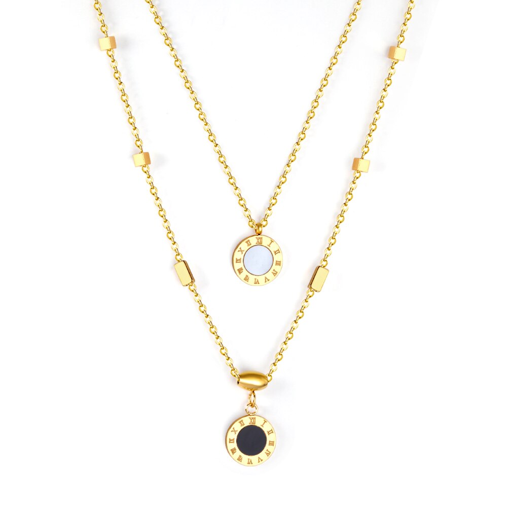 Romantische dubbele hanger met Romeinse cijfers ketting 