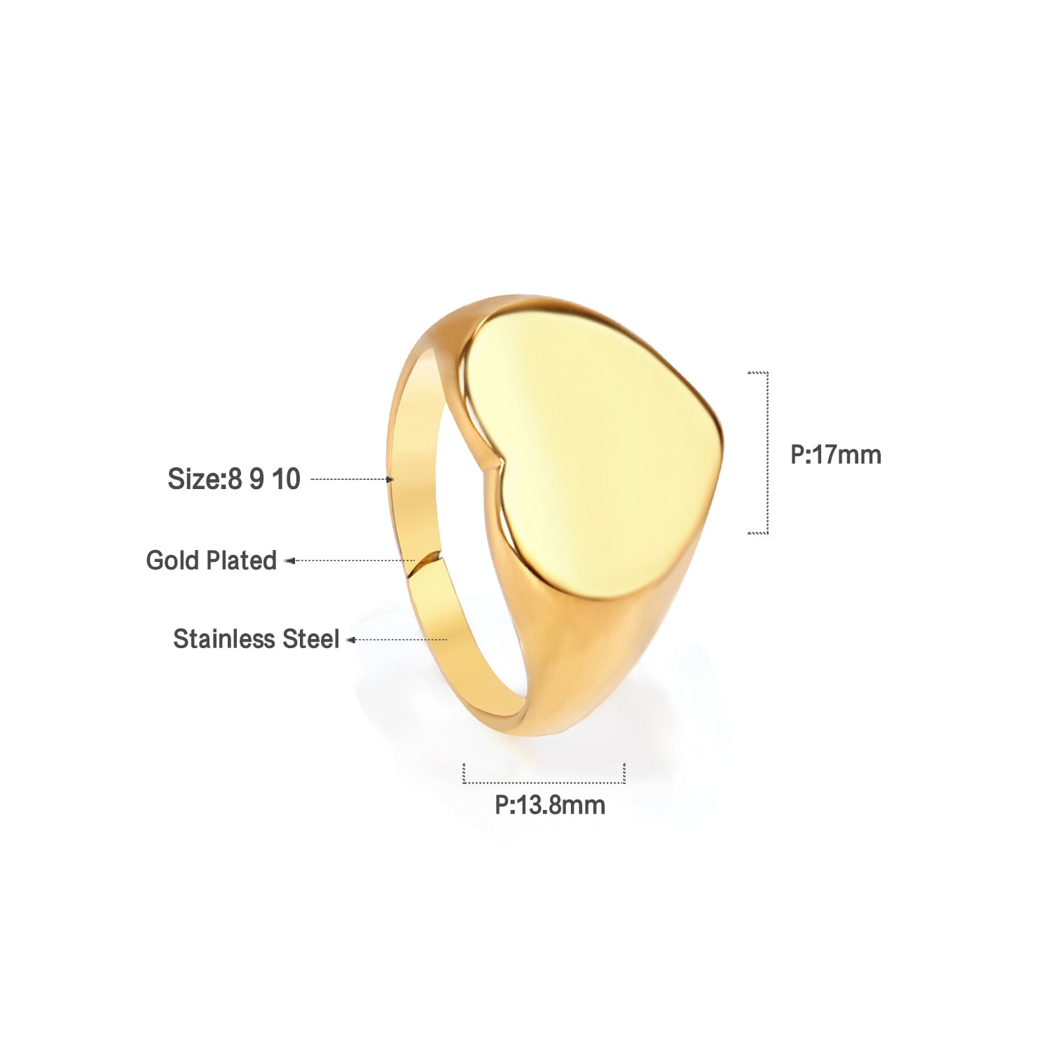 Bague vintage dorée en forme de cœur et de motif géométrique