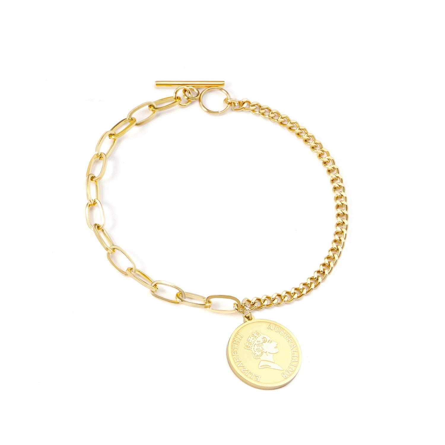 Dikke armband met gouden hartbedel 