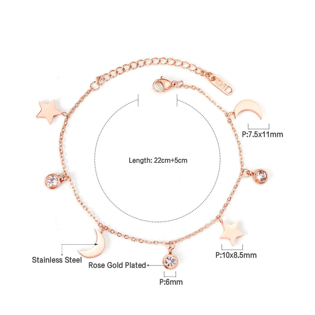 Moon Star Cubic Zirconia Pendant Bracelet