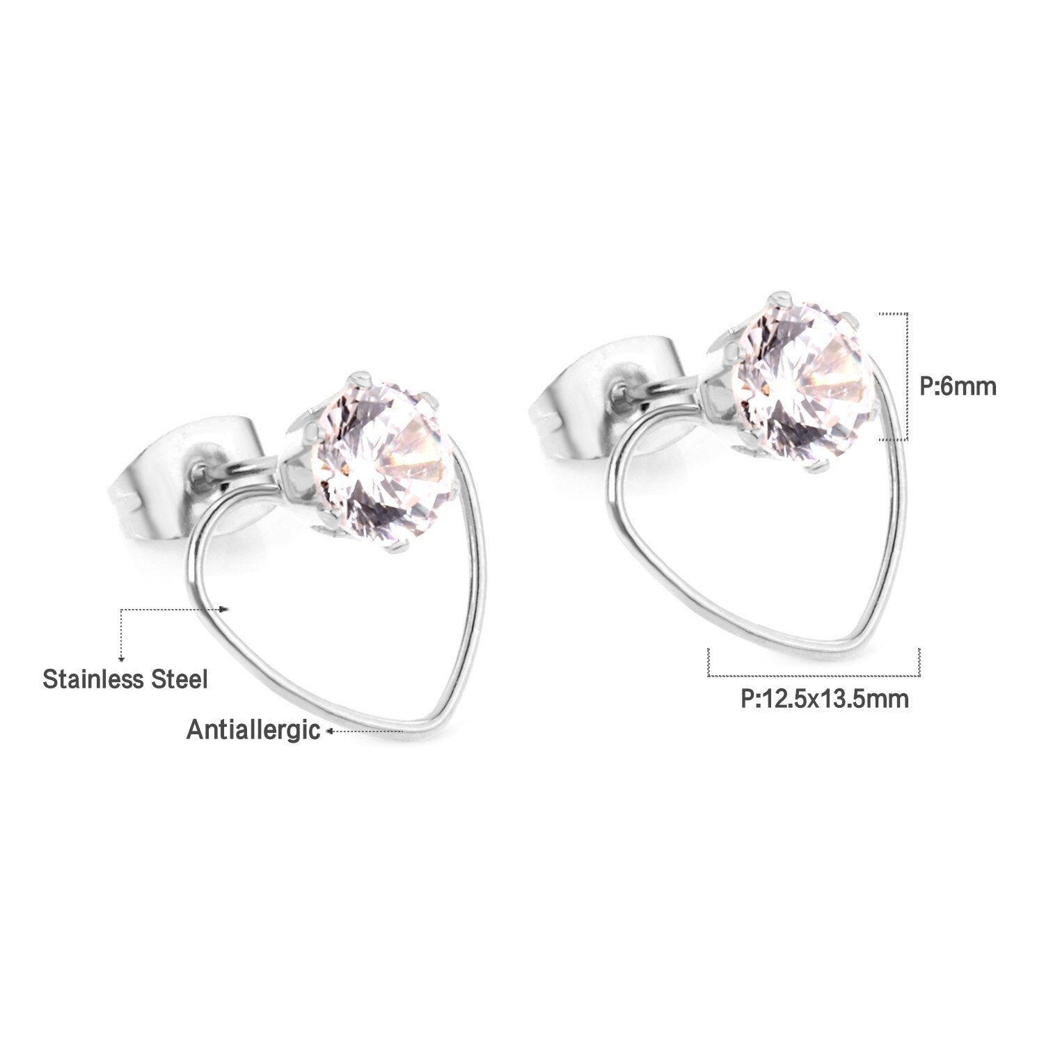 Hartvormige ronde zirkonia oorbellen 