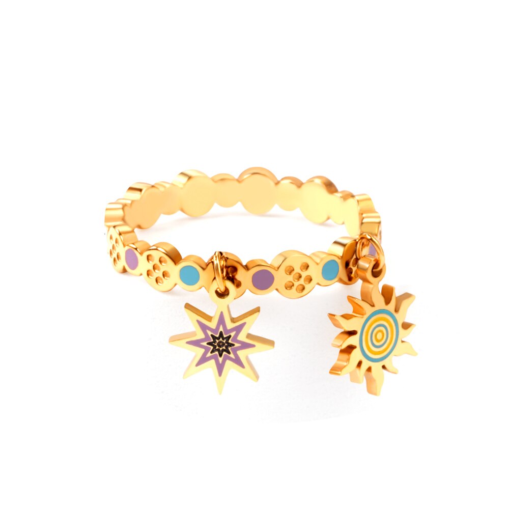 Bague décorative Y2K colorée et dorée 