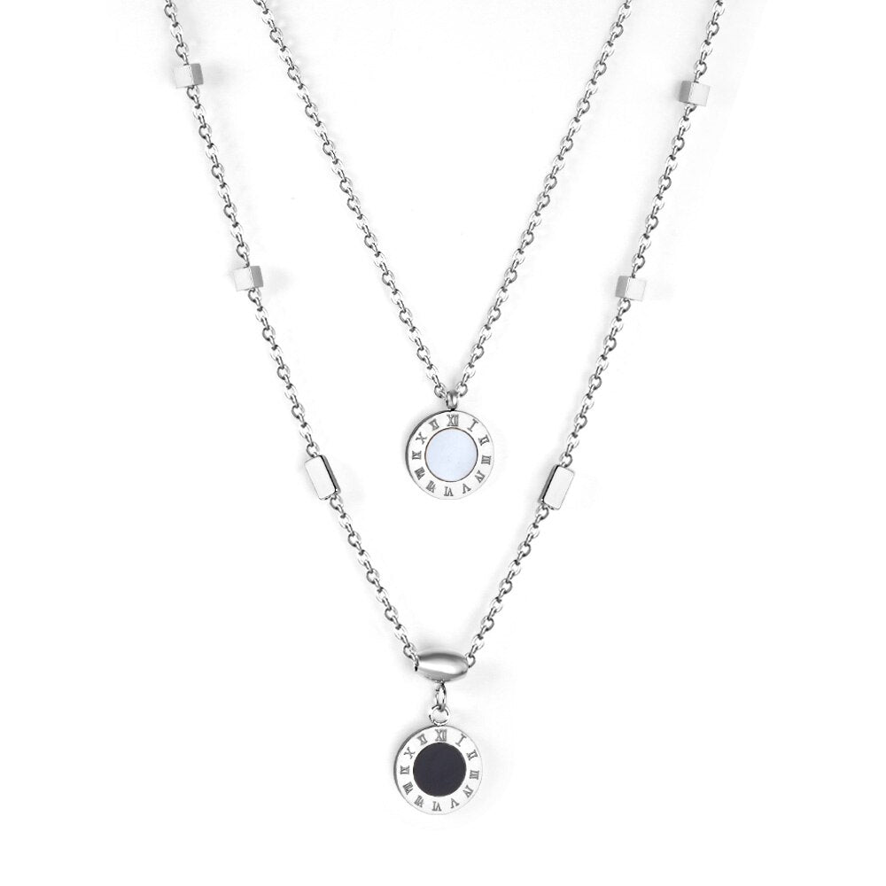 Romantische dubbele hanger met Romeinse cijfers ketting 