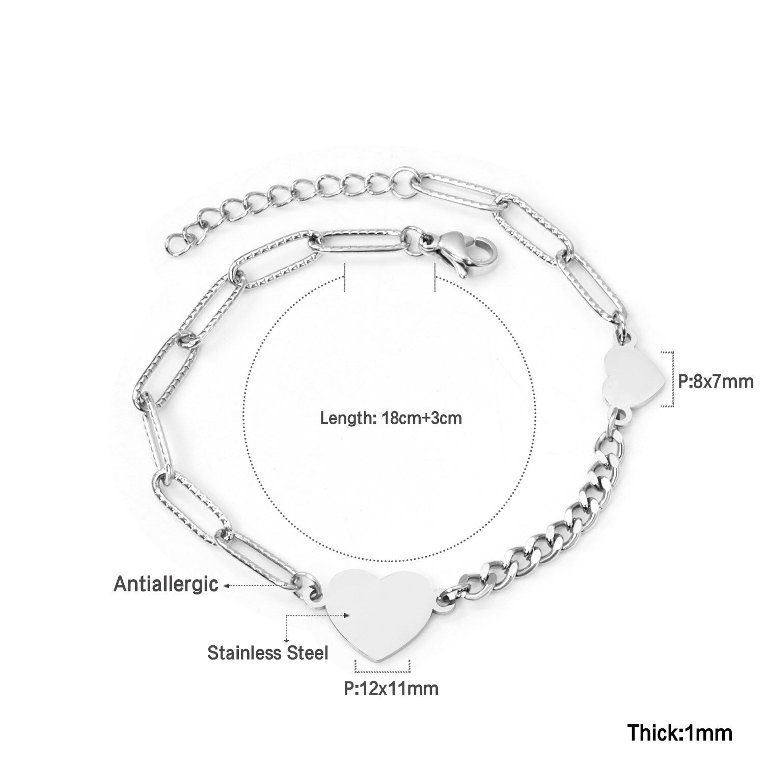 Bracelet jonc à breloques en forme de cœur