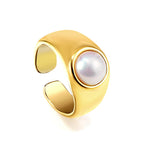 Wide Pearl Ring in gold-plated stainless steel, French fashion-inspired bold and elegant design for women