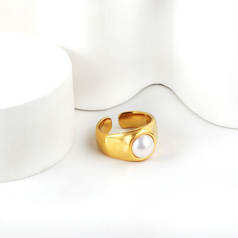 Brede parel Franse mode ring