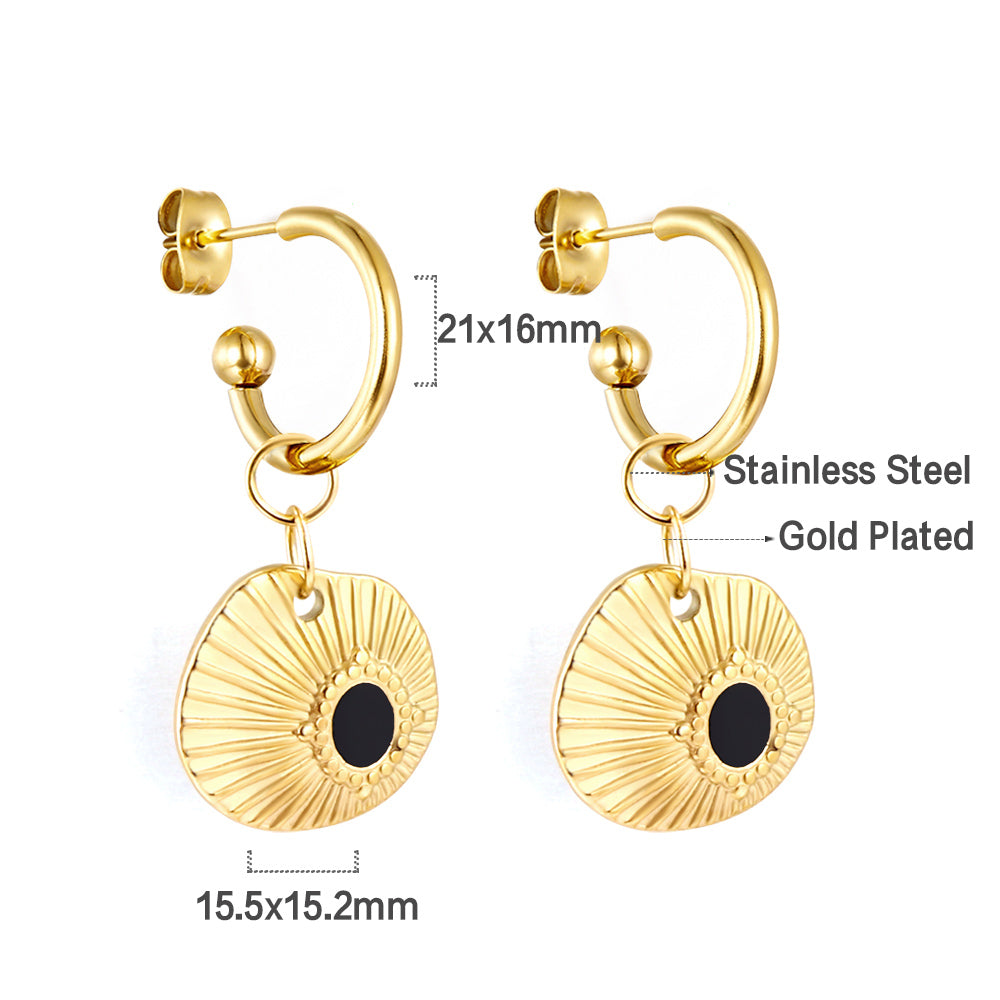 Halve cirkel stalen bal met zwarte schelp oorbellen