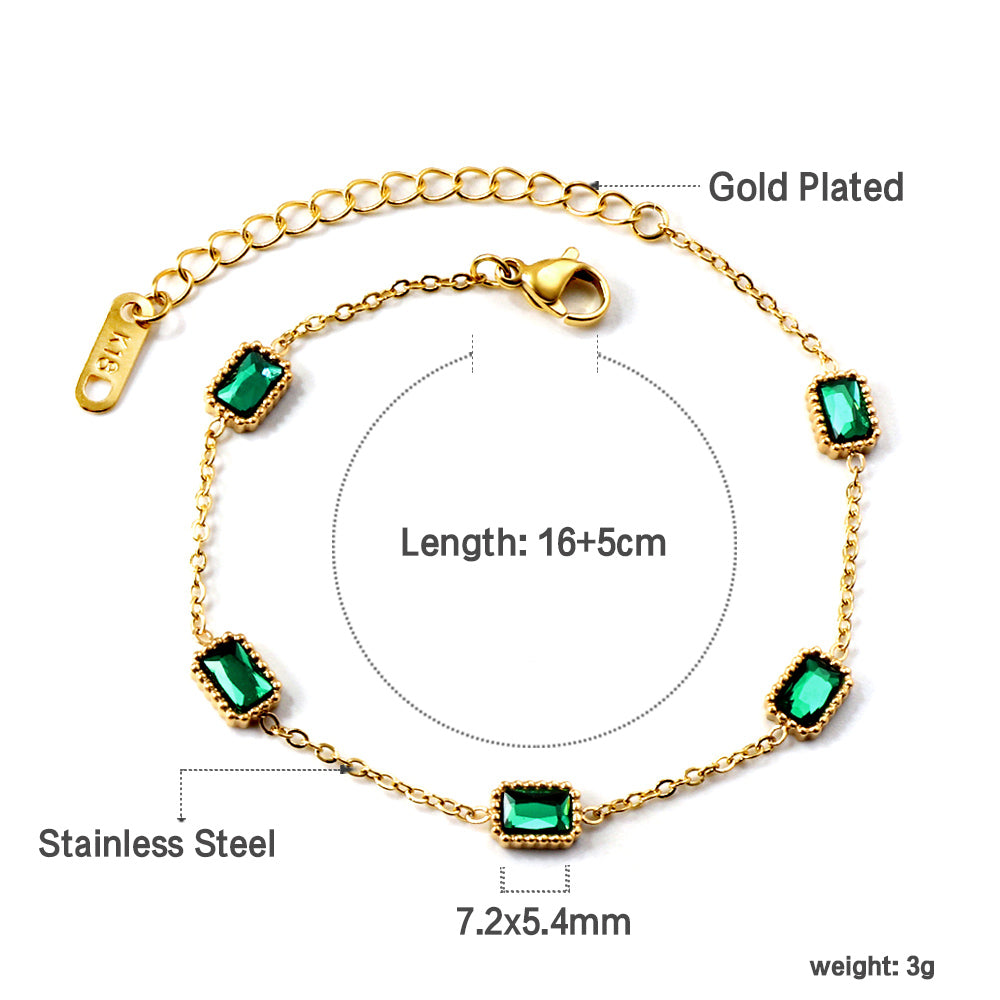 Bracelet rectangulaire en or avec diamant vert