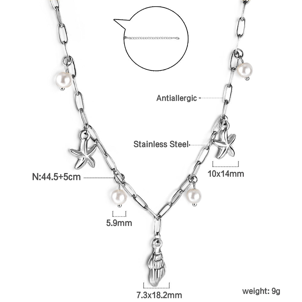 Schelp- en zeesterparelhangerketting