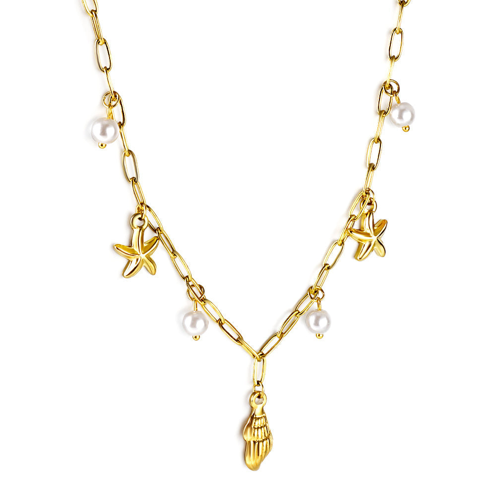 Schelp- en zeesterparelhangerketting