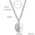 Oval Half White Shell Diamond Pendant Necklace