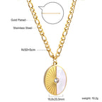 Oval Half White Shell Diamond Pendant Necklace