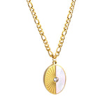 Oval Half White Shell Diamond Pendant Necklace