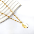 Oval Half White Shell Diamond Pendant Necklace