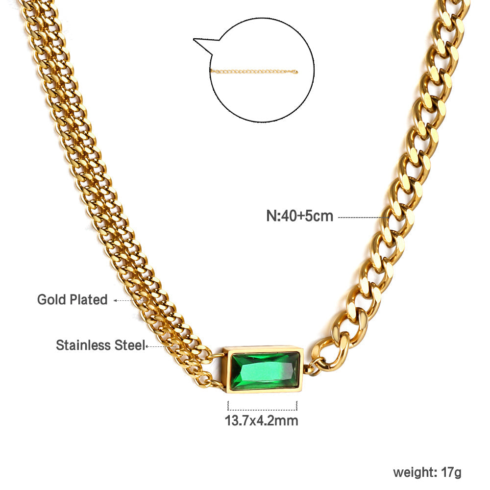 Rectangle Pendant with Green Diamonds Necklace