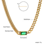 Rectangle Pendant with Green Diamonds Necklace