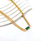 Rectangle Pendant with Green Diamonds Necklace