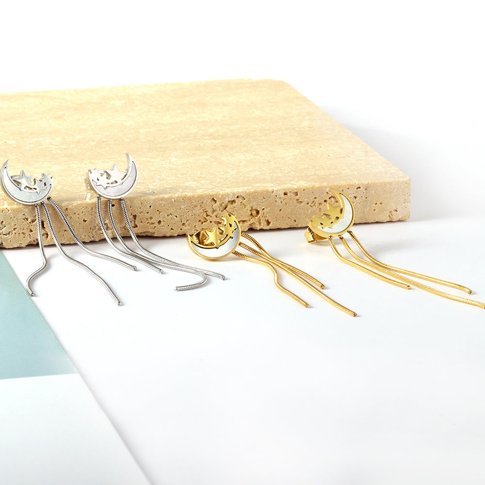 Witte schelp maan &amp; ster ketting oorbellen