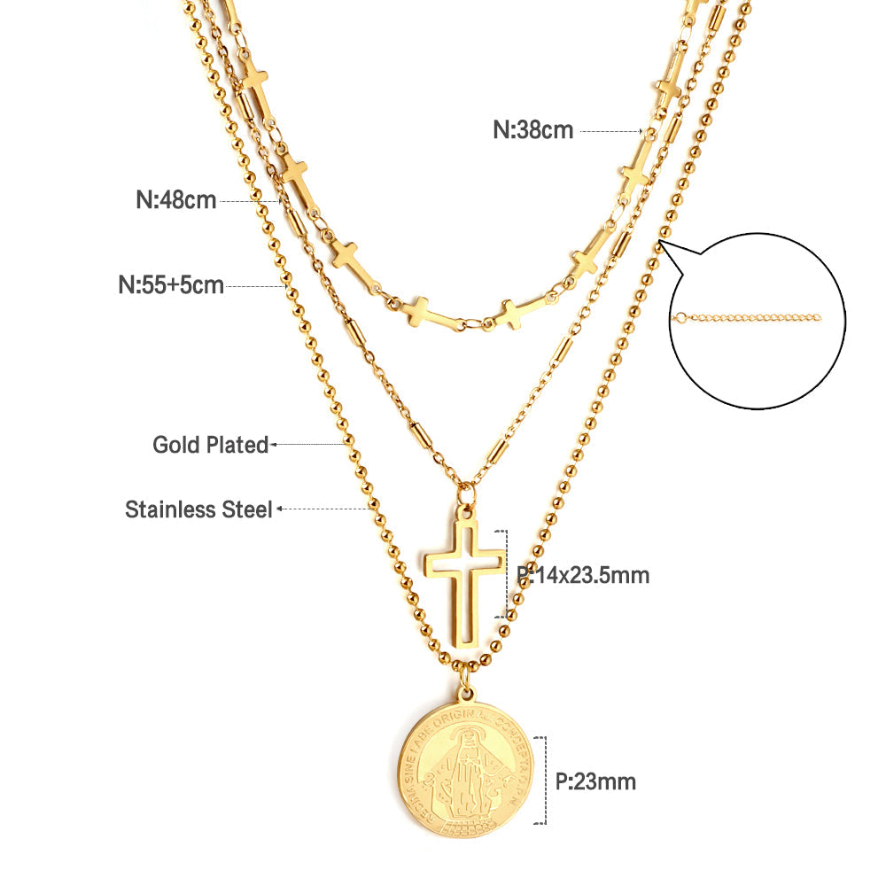 Drievoudige ronde ketting met kruishanger